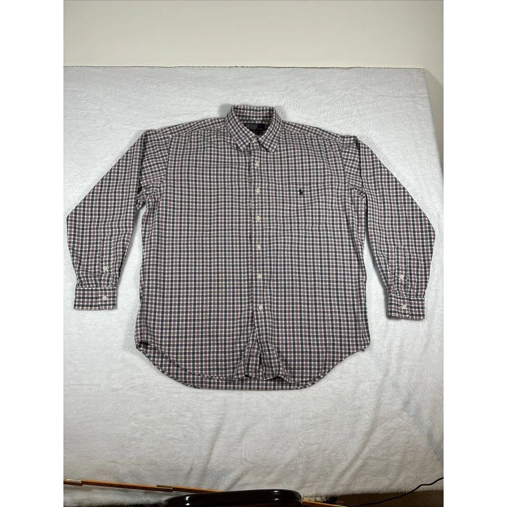 Polo Ralph Lauren Pony Marlowe 100% Cotton‎ Made in USA 90s Vintage Plaid Large